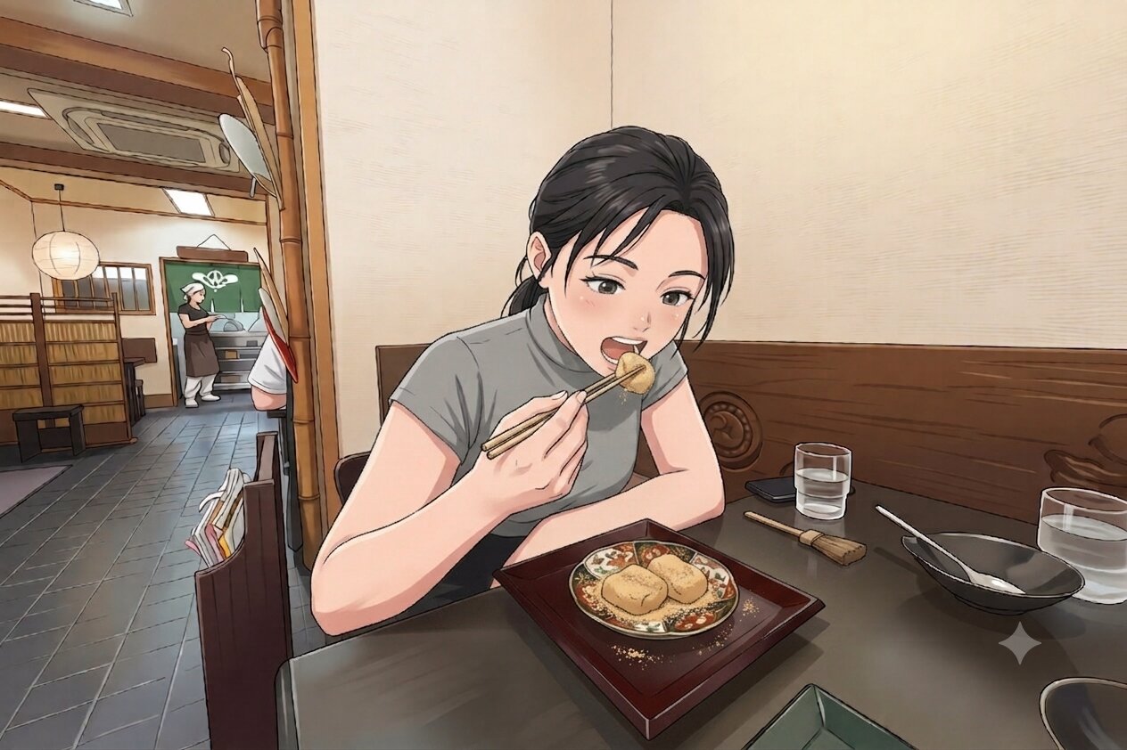 大口享用明石燒的學員